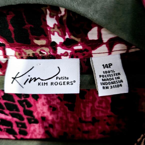 Kim Rogers Women's 14 Petite Scale Print Button Up Blouse Hot Pink Animal Print - Picture 5 of 5